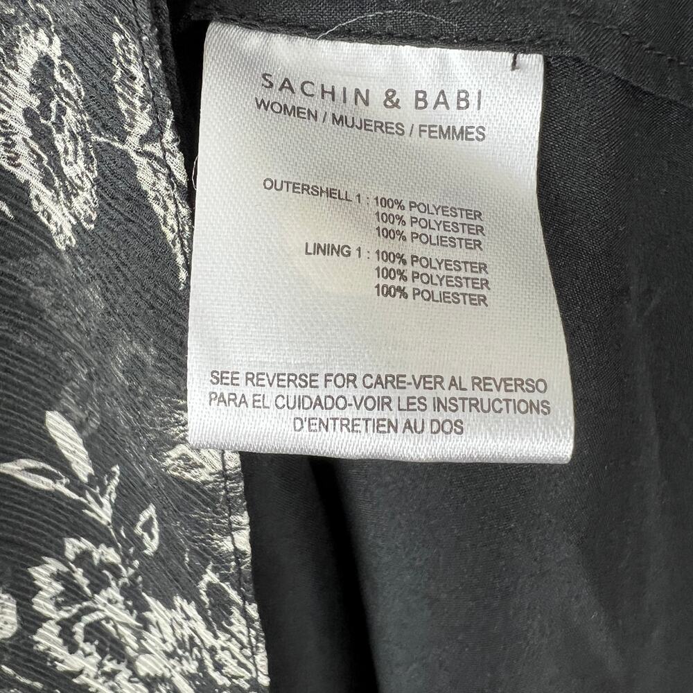 Sachin & Babi Black White Print V-Neck Short Sleeve Tiered Skirt Dress Size 10 - Picture 9 of 9